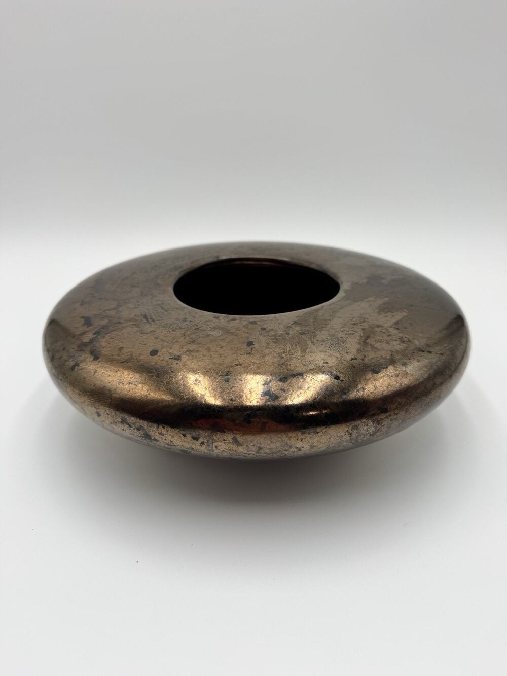 Vintage Haegar Metallic Glaze Vase MCM Bronze Gold Crackle Futuristic Ikibana